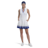 RALLY V-NECK PLEATED DRESS - BRIGHT WHITE
