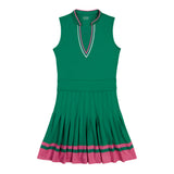 RALLY V-NECK PLEATED DRESS - GREENLAKE