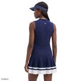 RALLY V-NECK PLEATED DRESS - MEDIEVAL BLUE
