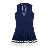 RALLY V-NECK PLEATED DRESS - MEDIEVAL BLUE