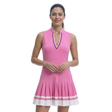 RALLY V-NECK PLEATED DRESS - SACHET PINK