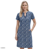 SARA S/S PRINTED DRESS - MEDIEVAL BLUE