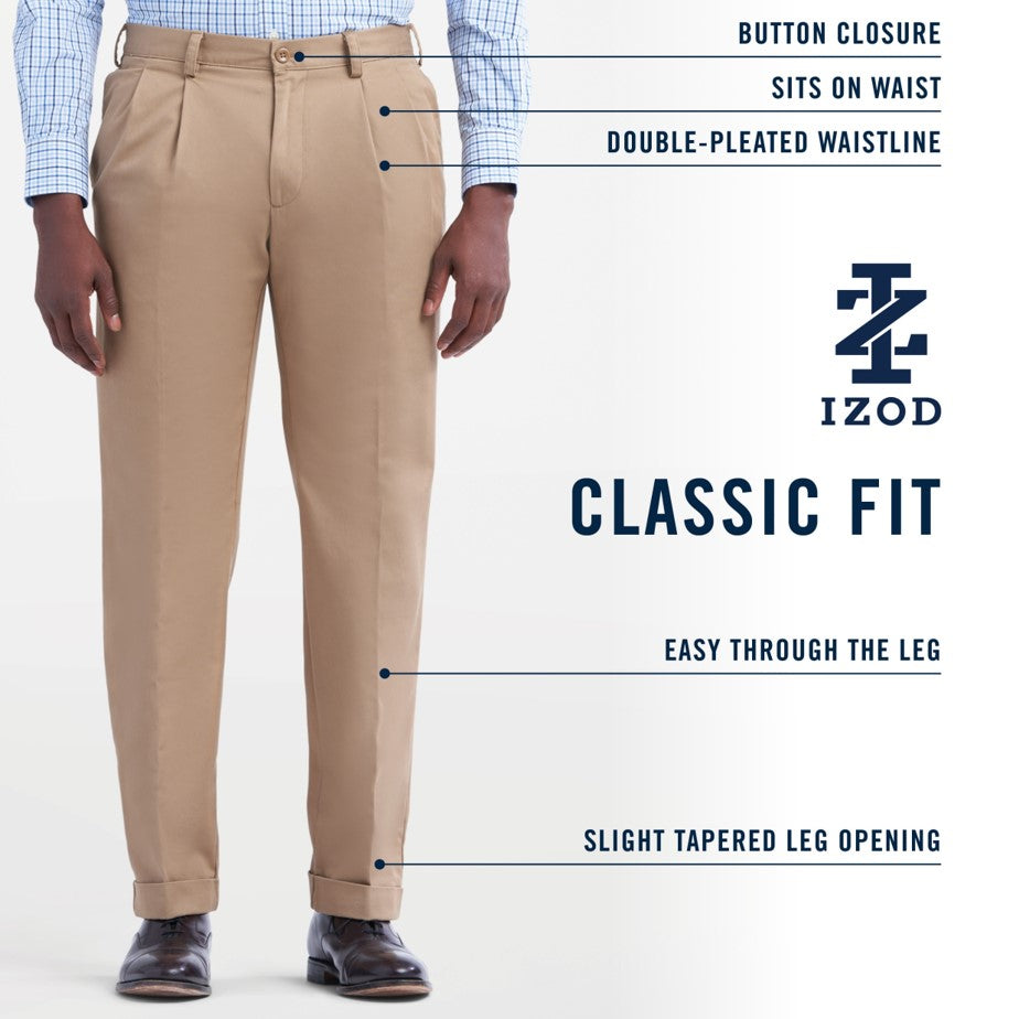 AMERICAN CHINO DOUBLE PLEATED CLASSIC FIT PANT ENGLISH KHAKI – IZOD