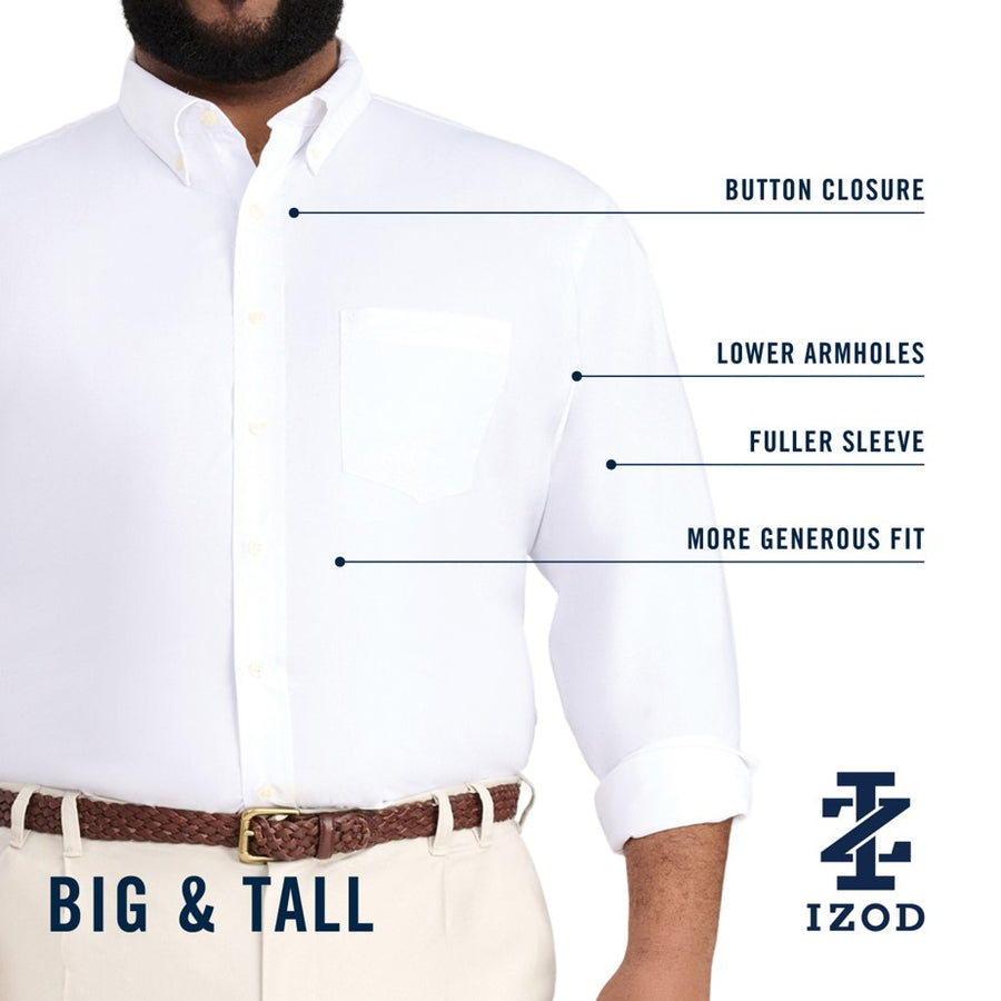 Big & Tall Performance Comfort L/S Button-down Shirt - Izod Sportswear - Bright White - 2XLT Big & Tall Performance Comfort L/S Button-down Shirt - Izod Sportswear - Bright White - 2XLT
