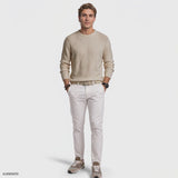 LUXURY SOFT YARN TEXTURED CREWNECK SWEATER - EGRET