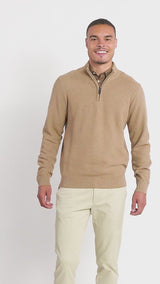 HONEYCOMB QUARTER ZIP SWEATER - CAMEL HTHR