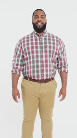 BIG & TALL HOLIDAY TARTAN LONG SLEEVE BUTTON DOWN SHIRT - SCARLET SAGE