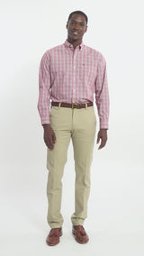 PERFORMANCE COMFORT LONG SLEEVE PLAID BUTTON DOWN SHIRT - BIKING RED