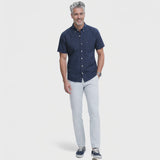 BREEZE S/S PRINTED BUTTON-DOWN SHIRT - LICHEN BLUE