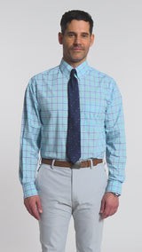 ALL OVER STRETCH PLAID BUTTON DOWN DRESS SHIRT (BUTTON DOWN COLLAR) - LIMPET SHELL