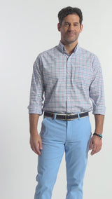 PERFORMANCE COMFORT LONG SLEEVE PLAID BUTTON DOWN SHIRT - FAIRY TALE