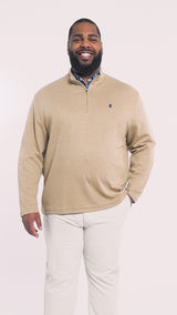 BIG & TALL PERFORMANCE COMFORT STRIPED QUARTER ZIP - CAMEL