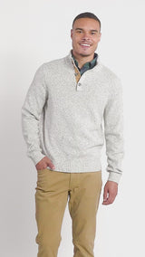 HOLIDAY BUTTON MOCK SWEATER - ROCK HTHR