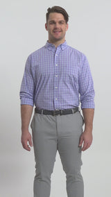 BIG & TALL PERFORMANCE COMFORT LONG SLEEVE PLAID BUTTON DOWN SHIRT - VIOLA