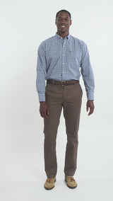 PERFORMANCE COMFORT LONG SLEEVE PLAID BUTTON DOWN SHIRT - ESTATE BLUE