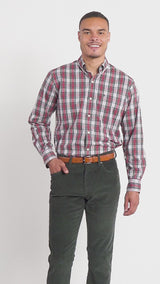 HOLIDAY TARTAN LONG SLEEVE 
BUTTON DOWN SHIRT - SCARLET SAGE
