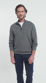 HONEYCOMB QUARTER ZIP SWEATER - CARBON HTHR