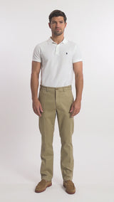 PERFORMANCE FLAT FRONT CHINO PANTS - CEDARWOOD KHAKI
