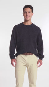 CABLE KNIT CREWNECK SWEATER - NAVY BLAZER