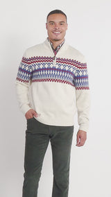HOLIDAY FAIRISLE 
QUARTER ZIP SWEATER - ROCK HTHR
