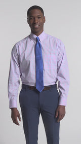 ALL OVER STRETCH PLAID BUTTON DOWN DRESS SHIRT (BUTTON DOWN COLLAR) - LILAC SACHET