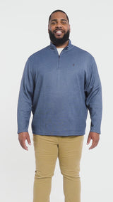 BIG & TALL PERFORMANCE COMFORT STRIPED QUARTER ZIP - NAVY