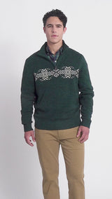 HOLIDAY FAIRISLE QUARTER ZIP SWEATER - RAIN FOREST