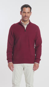 HONEYCOMB QUARTER ZIP SWEATER - VELVET MAROON