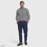 LUXURY SOFT YARN TEXTURED CREWNECK SWEATER - LT GREY HTR
