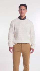CABLE KNIT CREWNECK SWEATER - EGRET