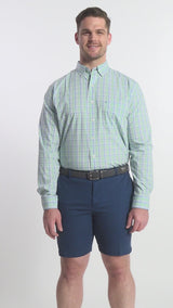BIG & TALL PERFORMANCE COMFORT LONG SLEEVE PLAID BUTTON DOWN SHIRT - BIRDS EGG GREEN