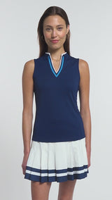 VEE-RONICA COLLARLESS POLO  - MEDIEVAL BLUE
