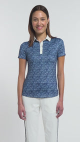 ALLY PRINTED SHORT SLEEVE POLO - MEDIEVAL BLUE