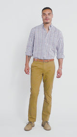 PERFORMANCE FLAT FRONT CHINO PANTS - COGNAC