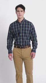 HOLIDAY TARTAN LONG SLEEVE 
BUTTON DOWN SHIRT - TREKKING GREEN