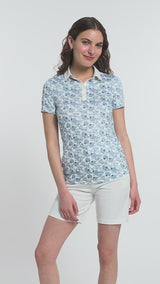 ALLY PRINTED SHORT SLEEVE POLO - BRIGHT WHITE
