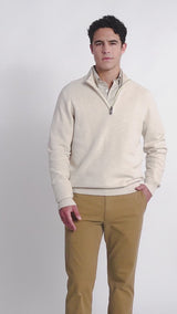 HONEYCOMB QUARTER ZIP SWEATER - ROCK HTHR