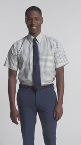 ALL OVER STRETCH SHORT SLEEVE BUTTON DOWN DRESS SHIRT - LEMON DROP