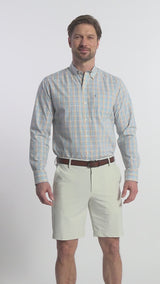 PERFORMANCE COMFORT LONG SLEEVE PLAID BUTTON DOWN SHIRT - ALMOND CREAM