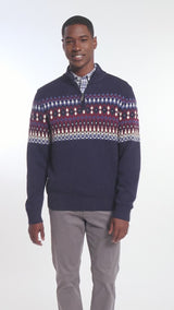 HOLIDAY FAIRISLE 
QUARTER ZIP SWEATER - NAVY BLAZER