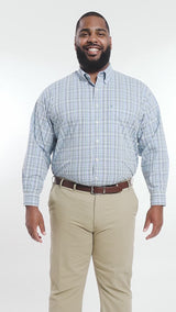 BIG & TALL PERFORMANCE COMFORT LONG SLEEVE PLAID BUTTON DOWN SHIRT - TREKKING GREEN