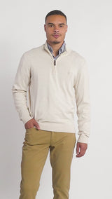 FINE GAUGE QUARTER
 ZIP SWEATER - ROCK HTHR