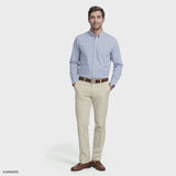 ALL-OVER STRETCH L/S PLAID BUTTON-DOWN DRESS SHIRT - CHAMBRAY BLUE