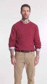 CABLE KNIT CREWNECK SWEATER - ZINFANDEL
