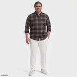 BIG & TALL STRATTON FLANNEL BUTTON-DOWN SHIRT - SEAL BROWN