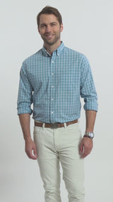 PERFORMANCE COMFORT LONG SLEEVE PLAID BUTTON DOWN SHIRT - ADRIATIC BLUE