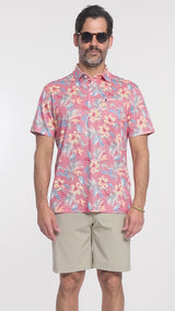 SUNSHIELD PERFORMANCE S/S PRINTED POLO - ROSE OF SHARON