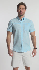 DOCKSIDE SHORT SLEEVE CHAMBRAY SHIRT - AQUARIUS