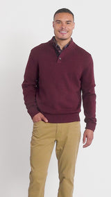 HOLIDAY BUTTON MOCK SWEATER - VELVET MAROON