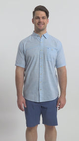 BIG & TALL DOCKSIDE SHORT SLEEVE CHAMBRAY SHIRT - BLUE REVIVAL